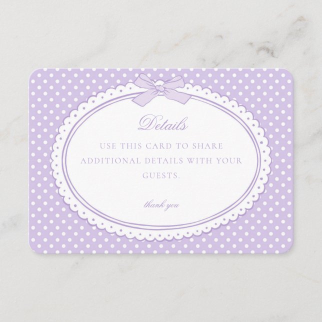 Lila Gingham Coquette Båge Detaljer Kort (Framsida)
