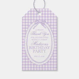 Lila Gingham Coquette-båge Födelsedagsfirande Gåvo Presentetikett