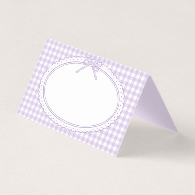Lila Gingham Coquette Båge Platskort Bord Dekorati Kort (Framsida)