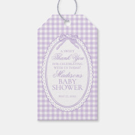 Lila Gingham Coquette Bow Baby Shower Fördelar Presentetikett