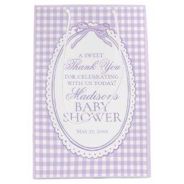 Lila Gingham Coquette Bow Baby Shower presenter