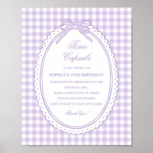 Lila Gingham Coquette Bow Tids kapsel spel Poster