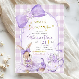 Lila Gingham Coquette Kanin Brygg Te Baby Shower Inbjudningar