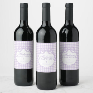 Lila Gingham Coquette-slöja Dop Vinflaska Etikett