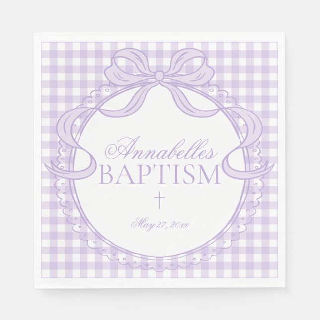 Lila Gingham Coquette-smycke Dop Bord Dekoration Pappersservett (Framsidan)