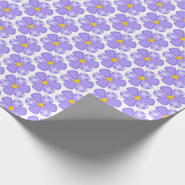 lila gingham daisy design presentpapper (Hörn)