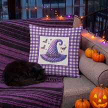 Lila Gingham Halloween Häxa Hatt & Fladdermöss
