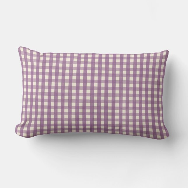 Lila Gingham Land Lavender Preppy Plaid Lumbarkudde (Framsida)