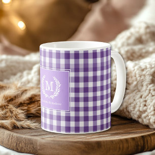 Lila Gingham Monogram Vapensköld Anpassningsbar  Kaffemugg