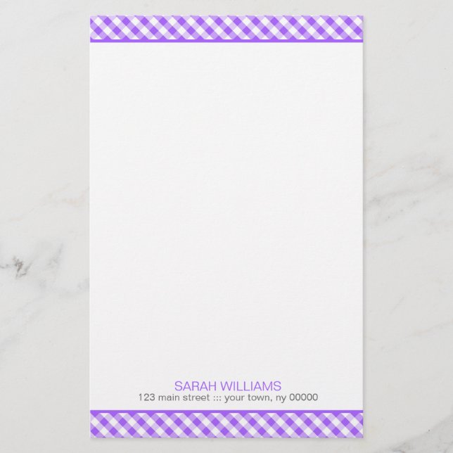 Lila Gingham Mönster Brevpapper (Framsida)