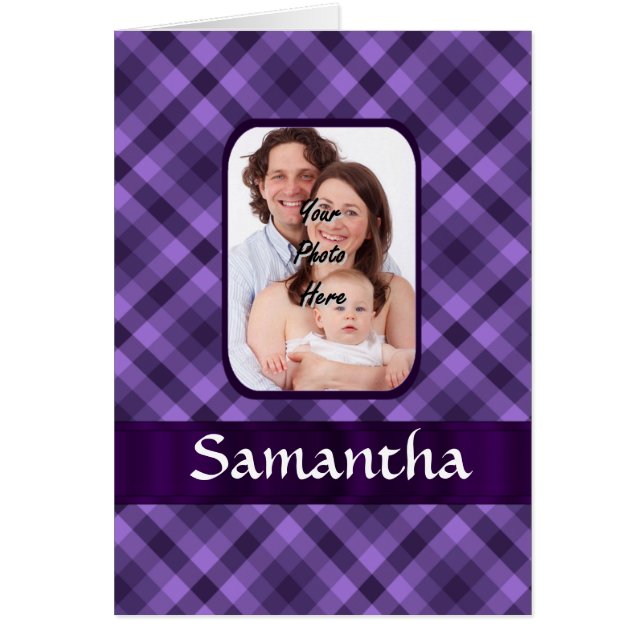 Lila gingham mönster hälsningskort (Framsidan)