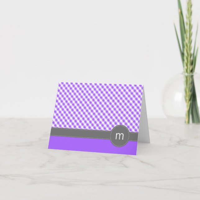 Lila Gingham Mönster-mappade anteckningskort (Framsida)