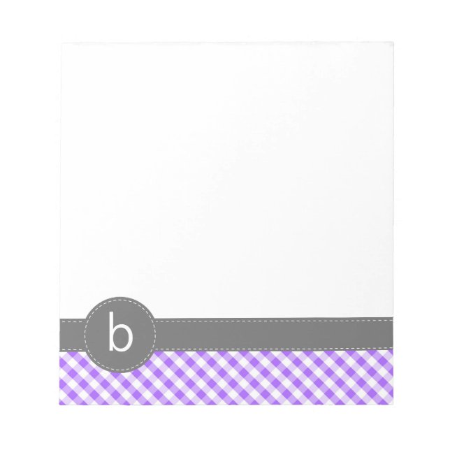 Lila Gingham Mönster Monogram Anteckningsblock  (Framsida)