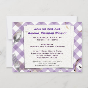 Lila Gingham Picnic BBQ Party bjudan Inbjudningar
