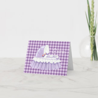 Lila Gingham Ruffled Bassinet Blank Notecard Kort