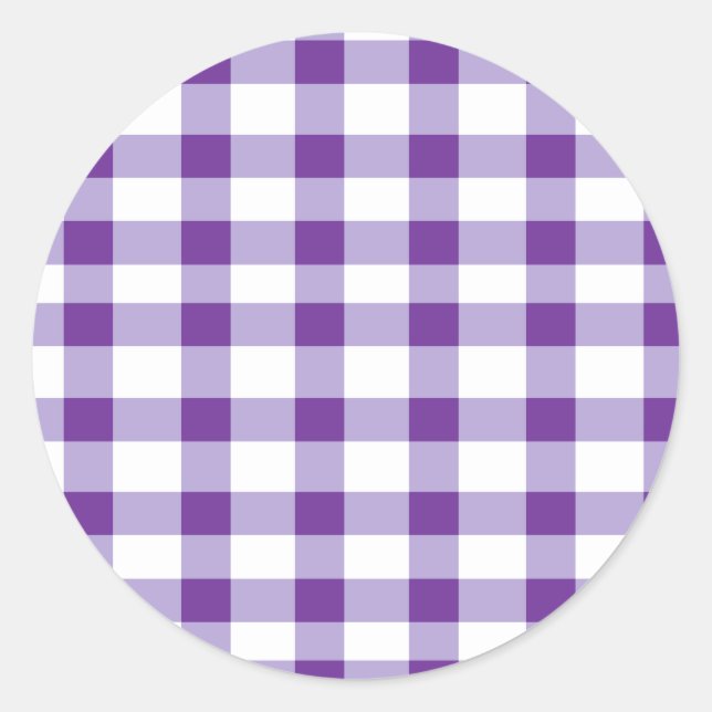 Lila Gingham Runt Klistermärke (Framsida)