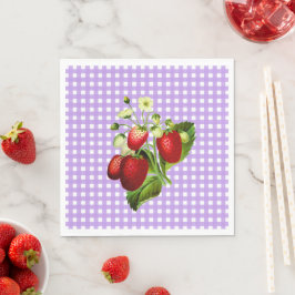 Lila Gingham & Strawbär Lunch Pappersservett