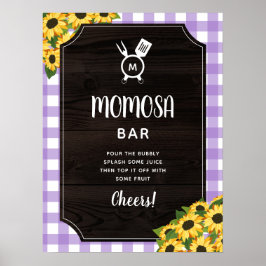 Lila Gingham Sunblommblommor Monogram Momosa Pub Poster