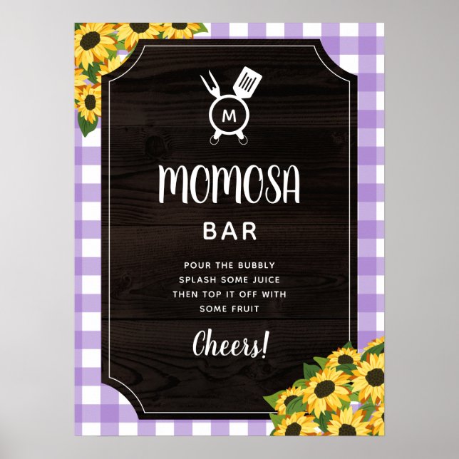 Lila Gingham Sunblommblommor Monogram Momosa Pub Poster (Framsidan)