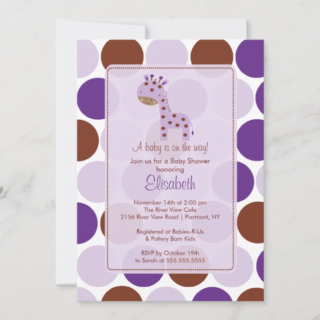 Lila Giraffe Baby Shower-inbjudan Inbjudningar (Framsida)