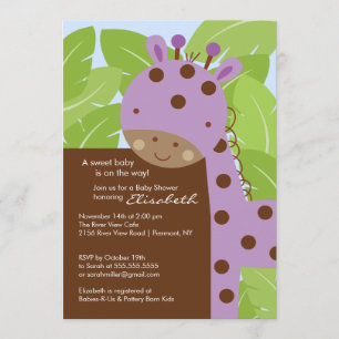 Lila Giraffe Baby Shower-inbjudan Inbjudningar