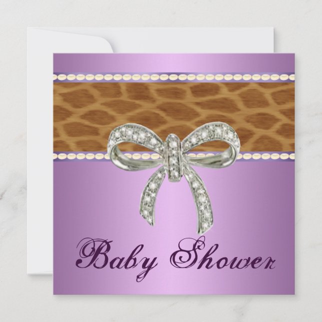 Lila Giraffe Diamond Bow Baby Shower-inbjudan Inbjudningar (Framsida)