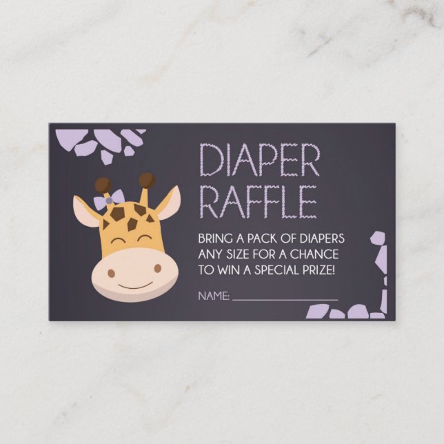 Lila Giraffe Diaper Raffle Biljett Tilläggskort (Framsida)