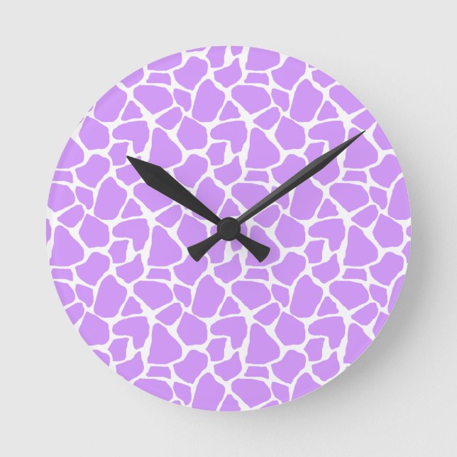 Lila Giraffe Mönster Rund Klocka (Framsida)