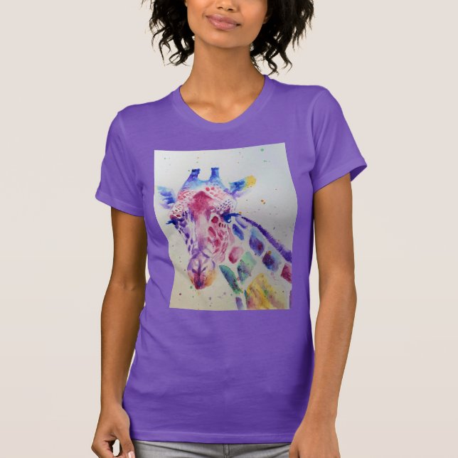 Lila Giraffe söt Watercolor Womens T Shirt (Framsida)