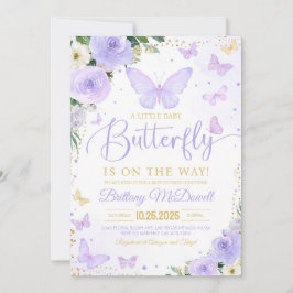 Lila Girl Butterfly Theme Baby Shower Inbjudningar