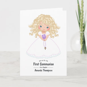 Lila Girl First Heliga Communion Photo Inbjudan