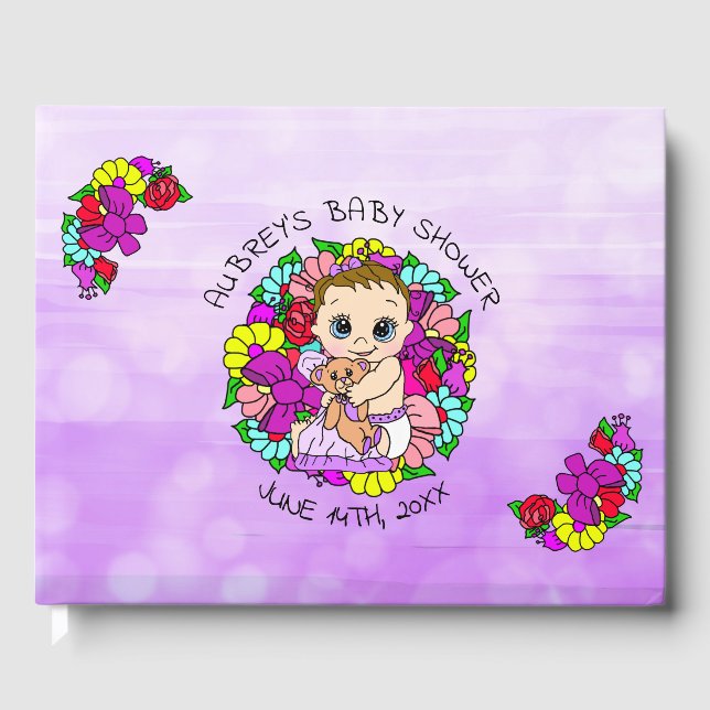 Lila Girl Girl Baby Shower Baby Whimsical Gästböcker (Framsida)