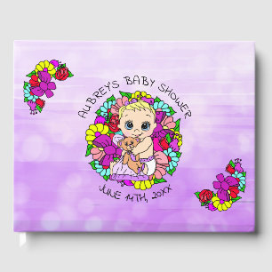 Lila Girl Girl Baby Shower Caucasian Baby Whimsica Gästböcker