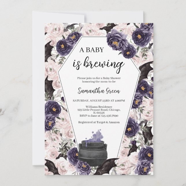 Lila Girl Gothic Halloween Baby Shower Inbjudningar (Framsida)