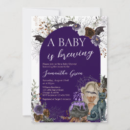 Lila Girl Gothic Halloween Baby Shower Inbjudningar