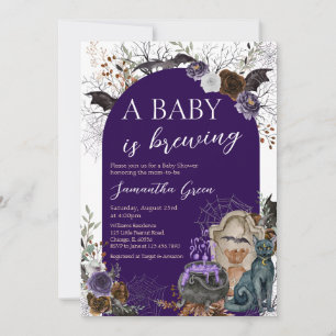 Lila Girl Gothic Halloween Baby Shower Inbjudningar