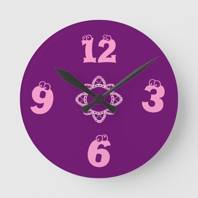 Lila-Girl Kids Wall Clock Rund Klocka (Framsida)