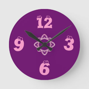 Lila-Girl Kids Wall Clock Rund Klocka