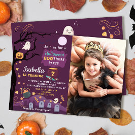 Lila Girls Halloween Födelsedagsfest Photo Inbjudningar