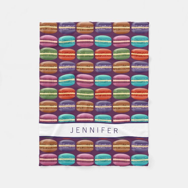 Lila Girly Glitter Macaron Cookies Fleecefilt (Framsidan)