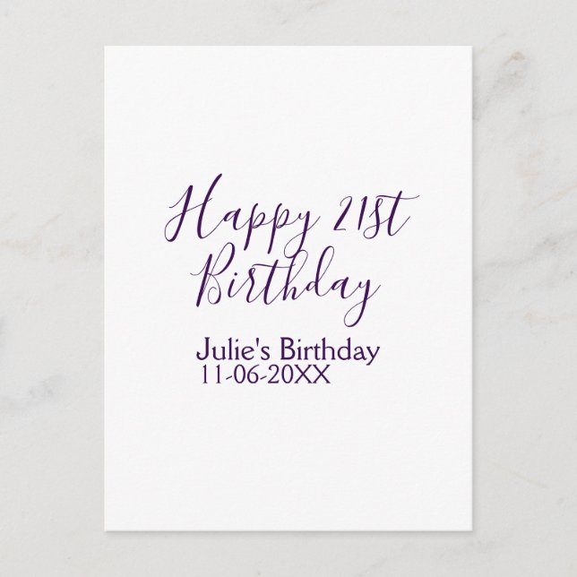 Lila glad 21-årsdag namn datum nyckelring vykort (Framsida)