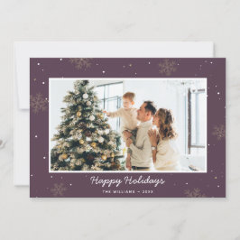 Lila Glad helg Family Photo Snowflake Julkort