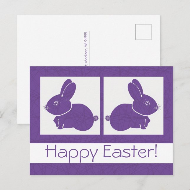 Lila Glad påsk Bunny Vykort (Fram/baksida)