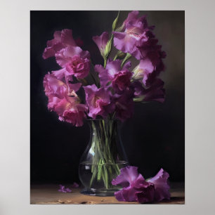 Lila Gladiolus Flowers Art Print Poster