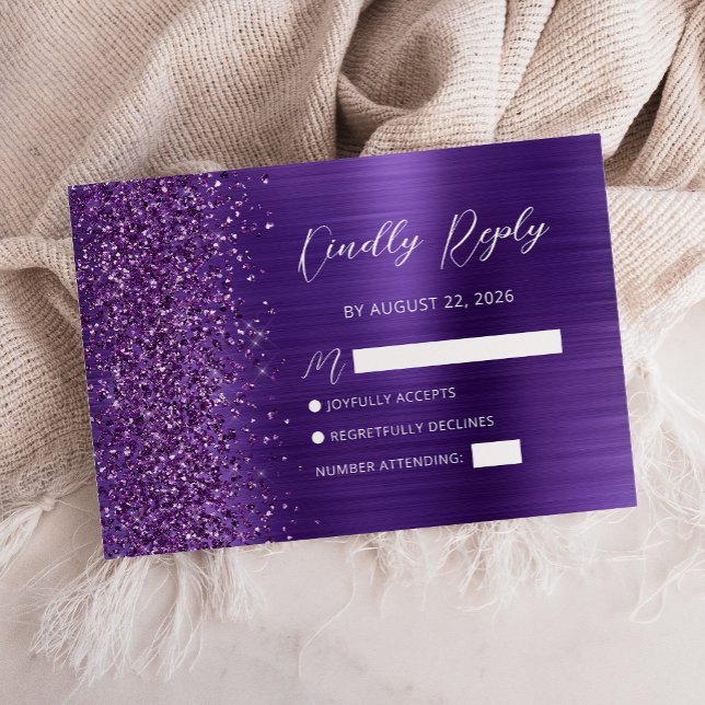Lila Glam Glitter-skriptkort Bröllop OSA (Skapare uppladdad)