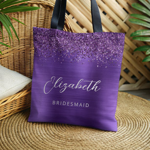 Lila Glam Metallisk Modern Brudtjänare Script Tygkasse