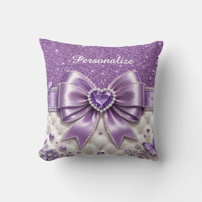 Lila Glamour Båge Hjärta Personlig Design Kudde (Framsida)