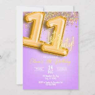 Lila Glitter 11-års födelsedagsinbjudan Inbjudningar