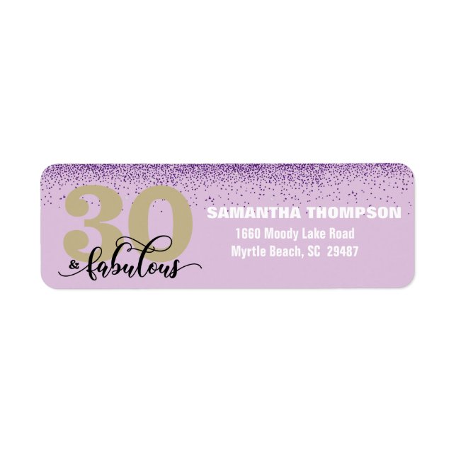 Lila Glitter 30 & Fabulous Return Address Label Returadress Etikett (Framsidan)