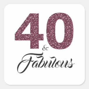 Lila Glitter 40 och Fabulous 40:e födelsedagen Fyrkantigt Klistermärke